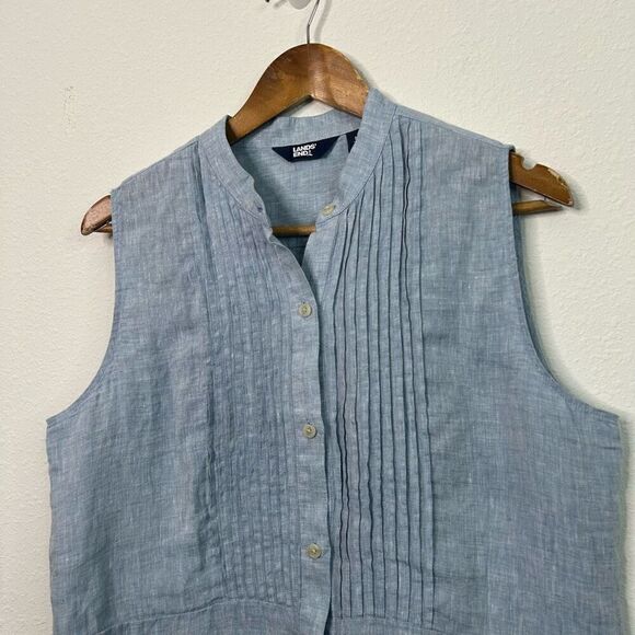 Land’s End Women’s 100% Linen Pintuck Sleeveless Button Up Top Size M - Picture 2 of 12